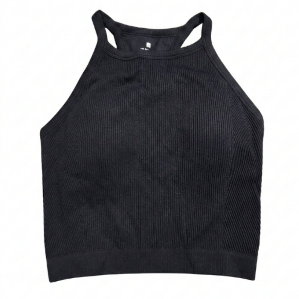 NIP | Running Girl Black Padded Crop Top | High Neck Racerback | Ribbed | Small